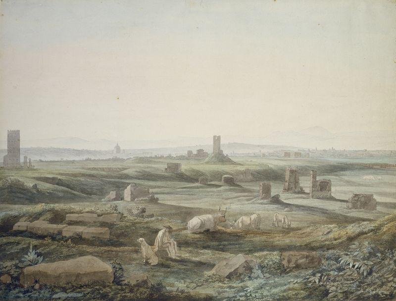 Paisaje con colinas y cielo de Jacob Philipp Hackert, pintura al óleo.