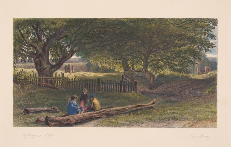 Landscape with Gypsies, oil on canvas by Louis Marvy, depicting a gypsy camp among gentle hills.