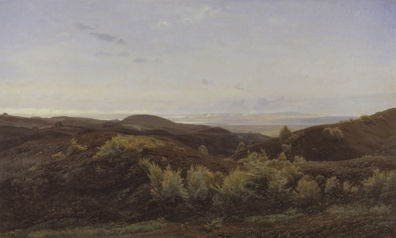 Paisagem de colinas de urze por Harald Foss, 1887, pintura a óleo