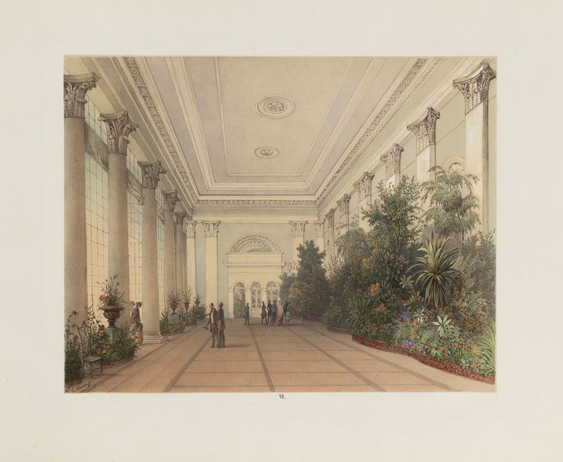 Interior scene featuring a garden lithograph by Franz Antoine