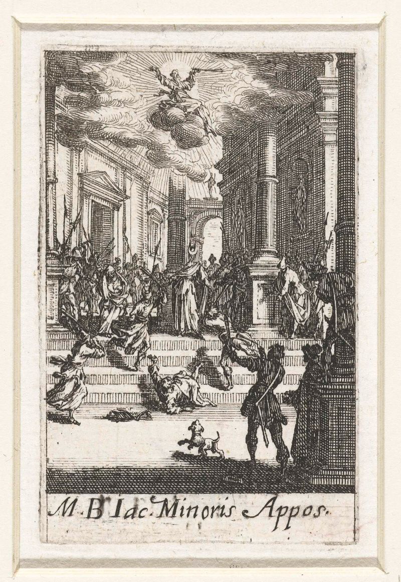 Grabado de Jacques Callot que representa a Santiago el Menor enfrentando el martirio