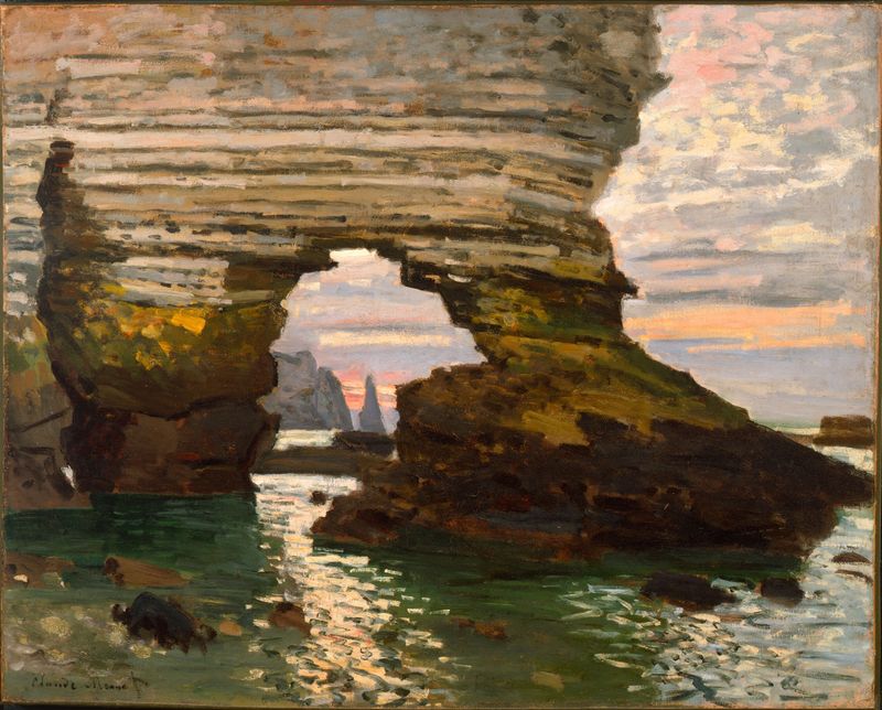 La Porte d'Amont, Étretat de Claude Monet, óleo sobre lienzo que representa acantilados y el mar