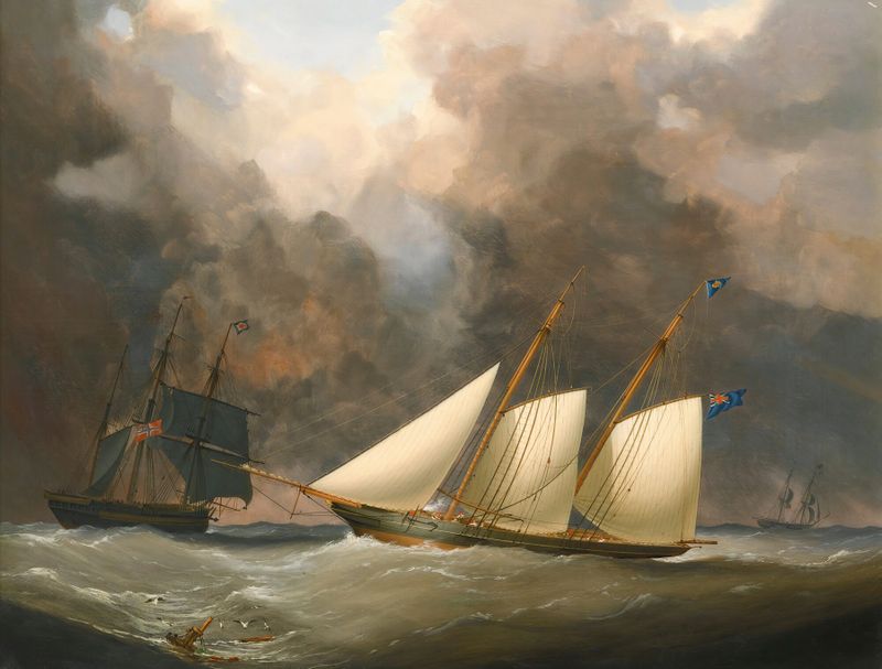 Marine scene depicting ships in competition, oil painting by Nicholas Matthew Condy