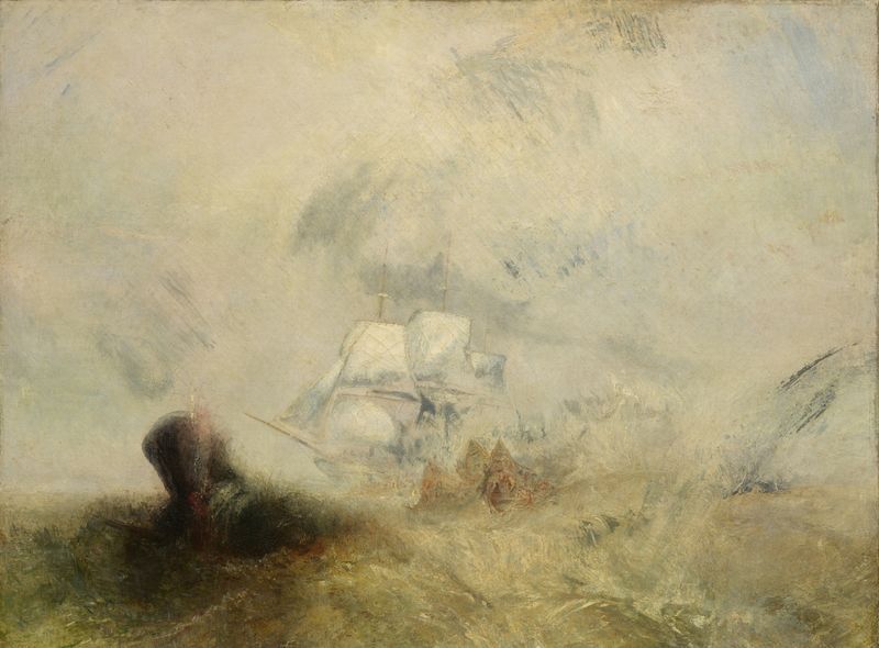 Whalers de Joseph Mallord William Turner, óleo sobre lienzo que representa un bote ballenero en olas de océano tormentoso.