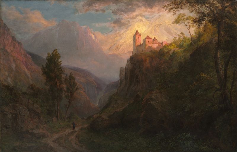 O Mosteiro de San Pedro de Frederic Edwin Church, óleo sobre tela, retratando uma paisagem montanhosa.
