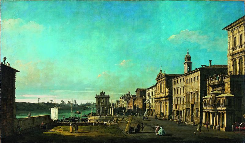 Arquitectura rococó en 'Vista de la Via di Ripetta en Roma' de Bernardo Bellotto, pintura al óleo