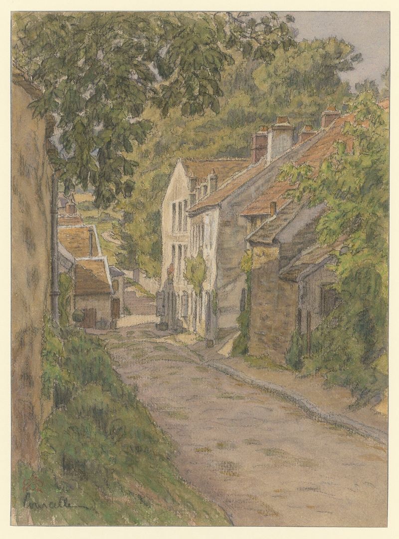 Aquarela de paisagem sobre papel de Henri Rivière representando tranquilidade e luz.