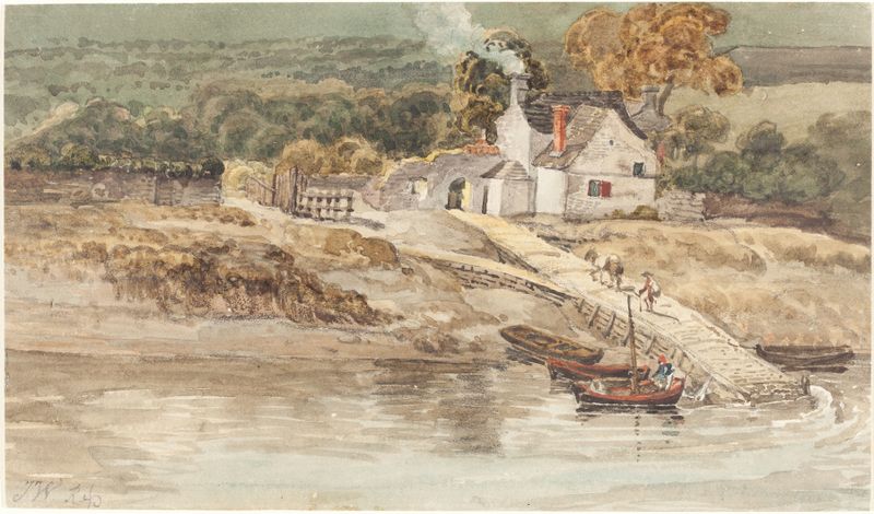 Landing Place near Tintern Abbey by James Ward, oil on canvas depicting a serene river landscape.