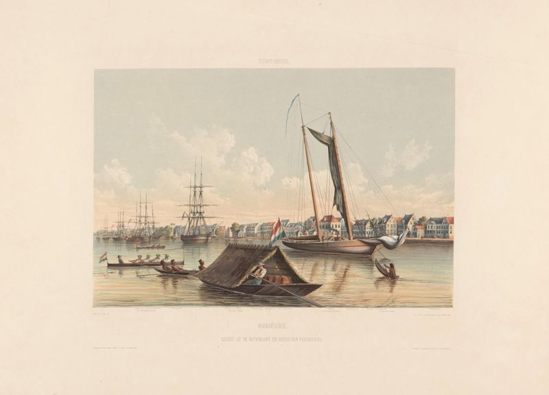 Marine scene of Paramaribo with boats, oil on canvas by Gerard Voorduin