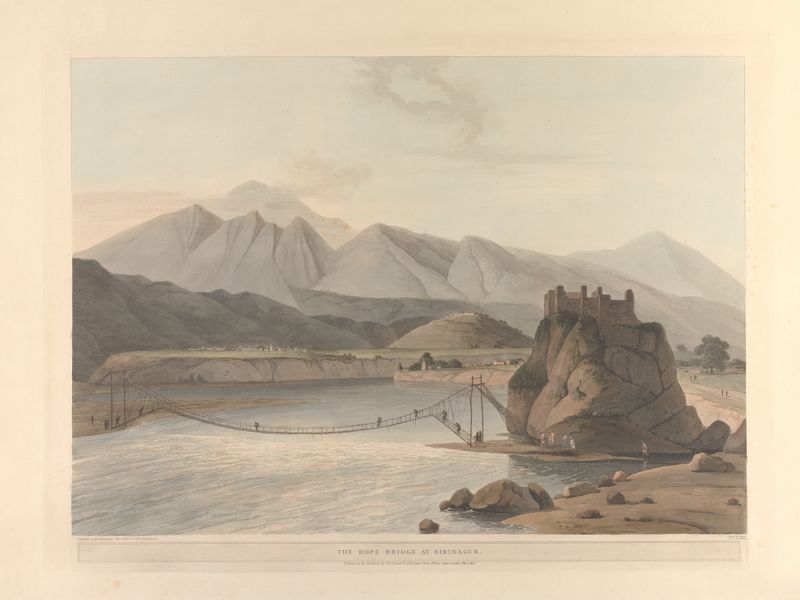 Paisaje con colinas onduladas y agua tranquila, pintura al óleo de Thomas Daniell, 1808