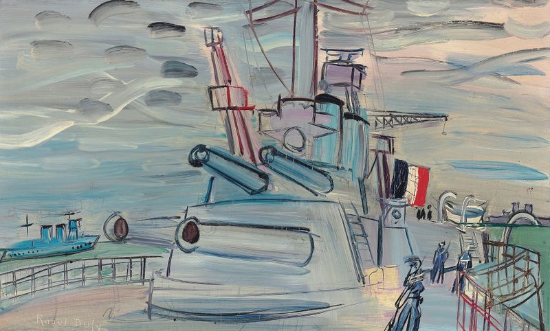 A bord de la flotte by Raoul Dufy, oil on canvas depicting a lively marine scene.