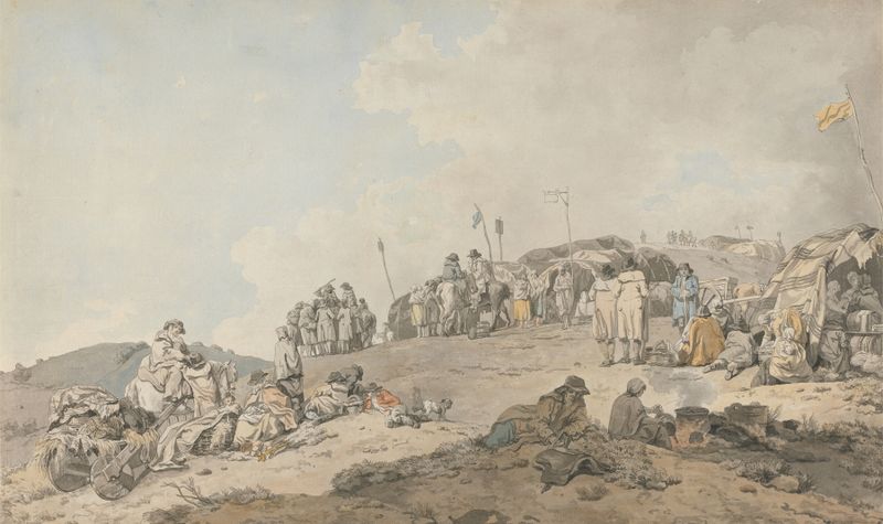 Genre scene of a lively fair with crowds, by Francis Wheatley, oil painting