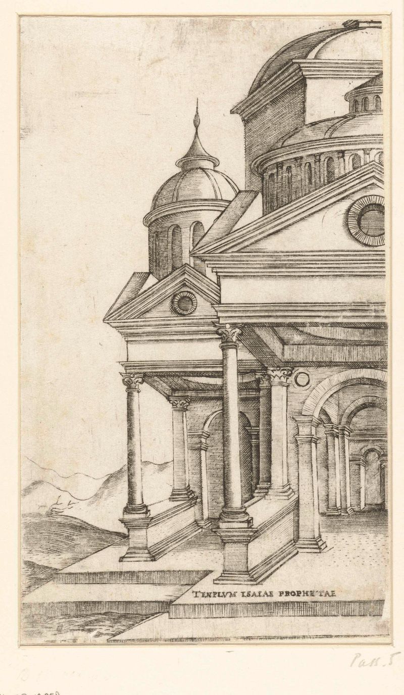 Gravura do exterior de um templo clássico de Unknown Artist