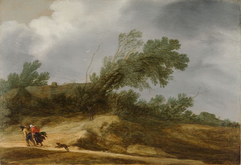A Dune Landscape with Figures in a Storm, oil on panel by Pieter de Molijn