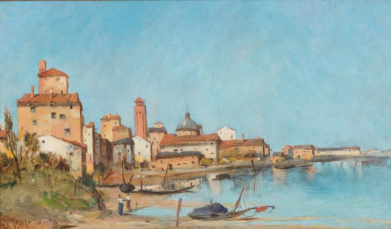 San Giovanni Venezia by Robert Russ, oil on canvas depicting Venetian architecture with light and shadow.