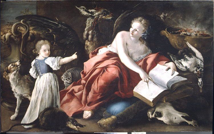 An Allegory de Domenico Guidobono, óleo sobre lienzo con figuras simbólicas.