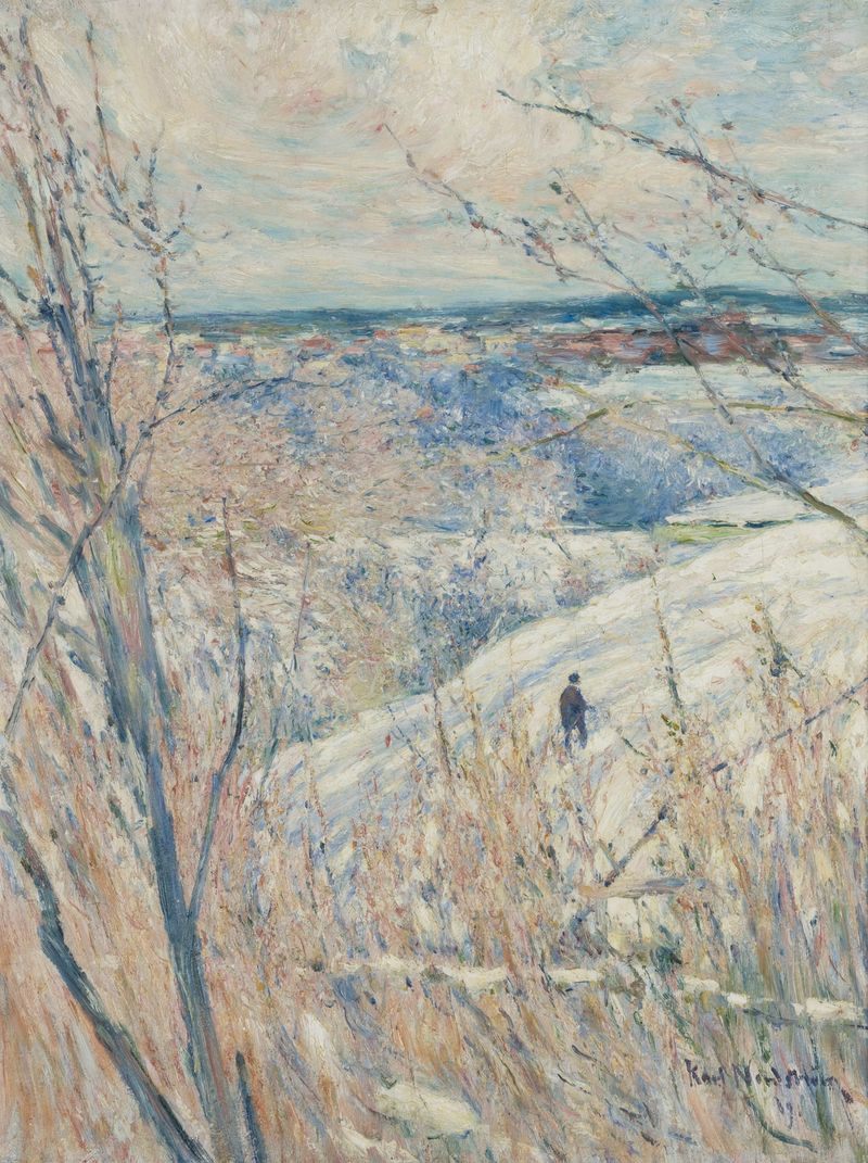 Winter by Karl Nordström, oil on canvas depicting frosty trees and snow.