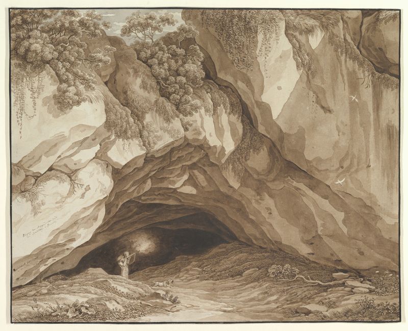 Rocky landscape with hunters, oil painting by Johann Christian Reinhart