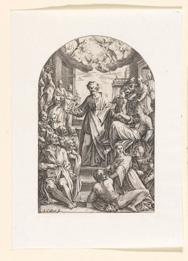 Gravura de Jacques Callot retratando Tabitha em repouso, estilo barroco