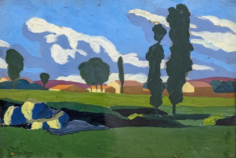 Impressionist landscape featuring a path among poplar trees by Georges Gaudion