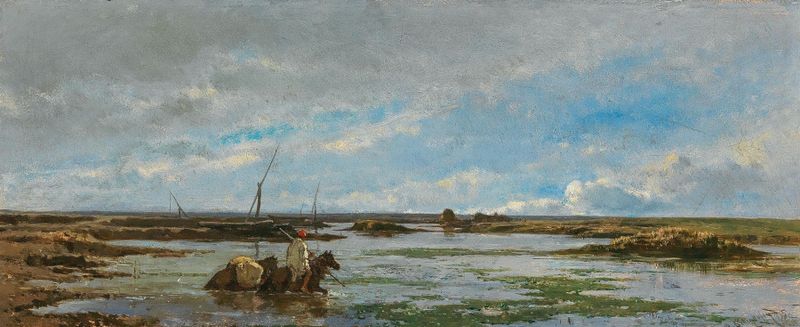 Figurative oil painting by August von Pettenkofen featuring a shadowy figure.