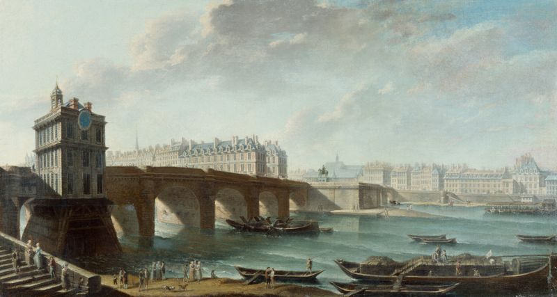 La Pompe de la Samaritaine, óleo de Nicolas Jean-Baptiste Raguenet, que representa el Sena y el Pont-Neuf.