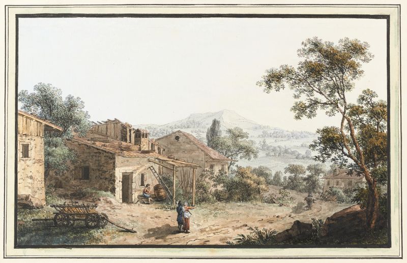Paisagem com montanhas e nuvens de Carl Ludwig Hackert, óleo