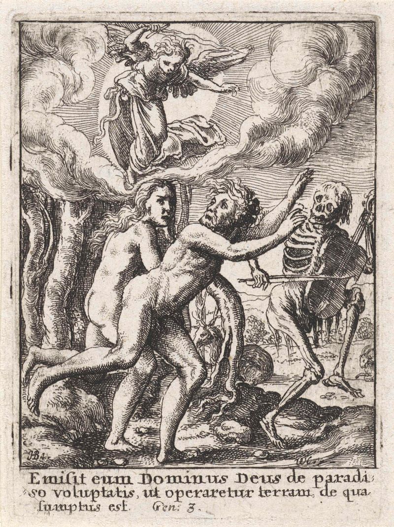 Gravura de Wenceslaus Hollar retratando a expulsão de Adão e Eva do Paraíso