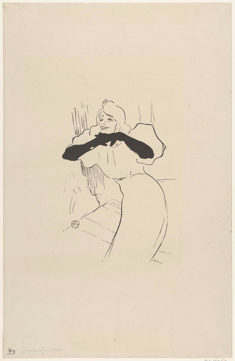 Retrato da atriz Yvette Guilbert em performance, 1894, meio desconhecido, artista desconhecido