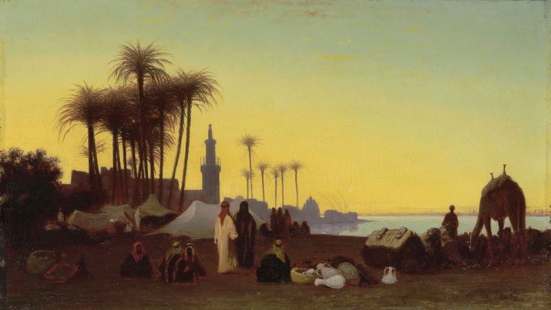 Paisaje al anochecer de Charles Théodore Frère, pintura al óleo