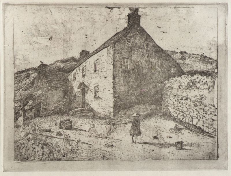 Fisherman’s Hut–Isle of Man by Julian Alden Weir, oil painting of a weathered hut in sunlight.