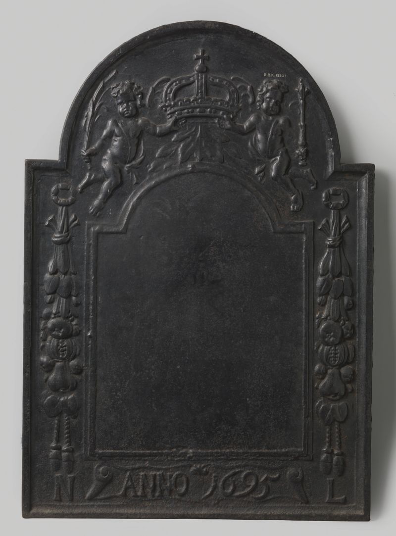 Obra figurativa com uma coroa e putti de Unknown Artist, meio desconhecido
