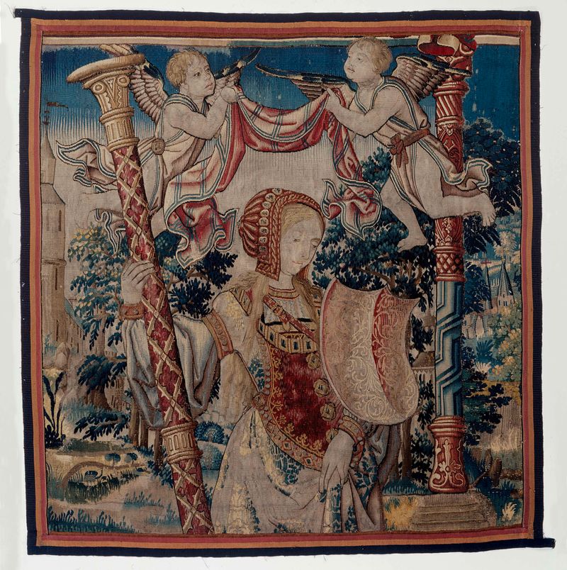 Tapeçaria do Renascimento do Norte de Unknown Artist com dois putti em luz e sombra