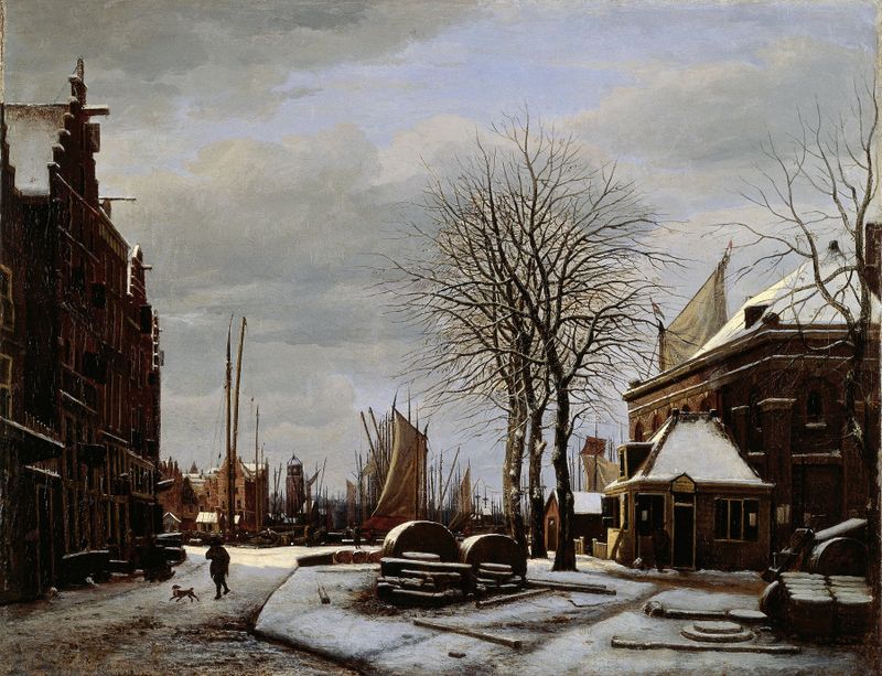 Whetstone Market in winter, oil on canvas by George Pieter Westenberg