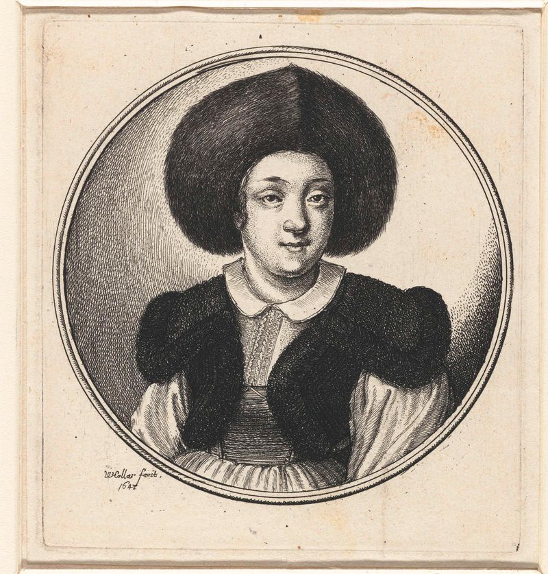 Retrato de una mujer con un sombrero de piel, grabado de Wenceslaus Hollar