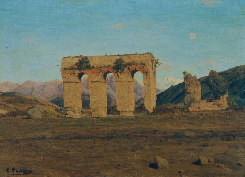 Römischer Aquädukt de Carl Eduard Onken, óleo sobre lienzo que representa arcos majestuosos