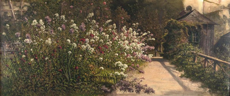 Impressionist landscape by Josef Mayburger, depicting a garden with vibrant colors.