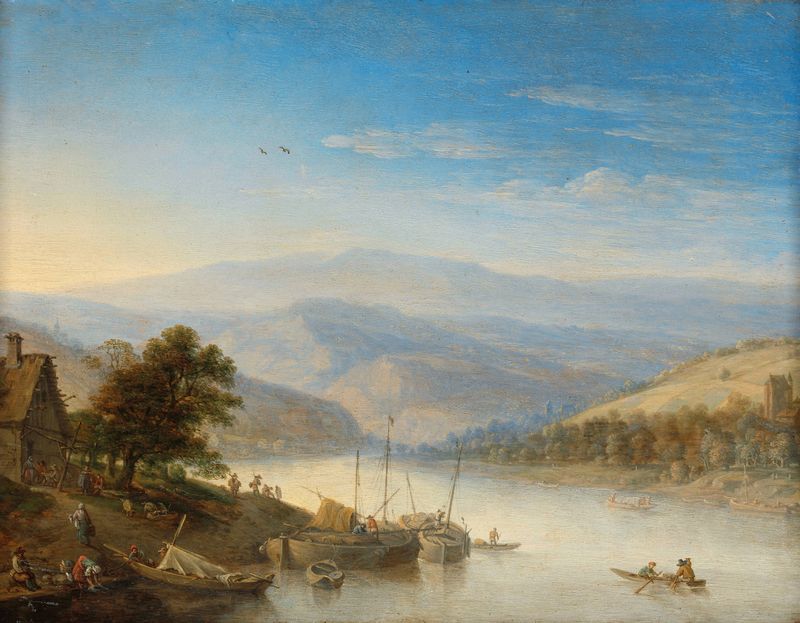 View of the Rhine River near Andernach, oil on canvas by Herman Saftleven