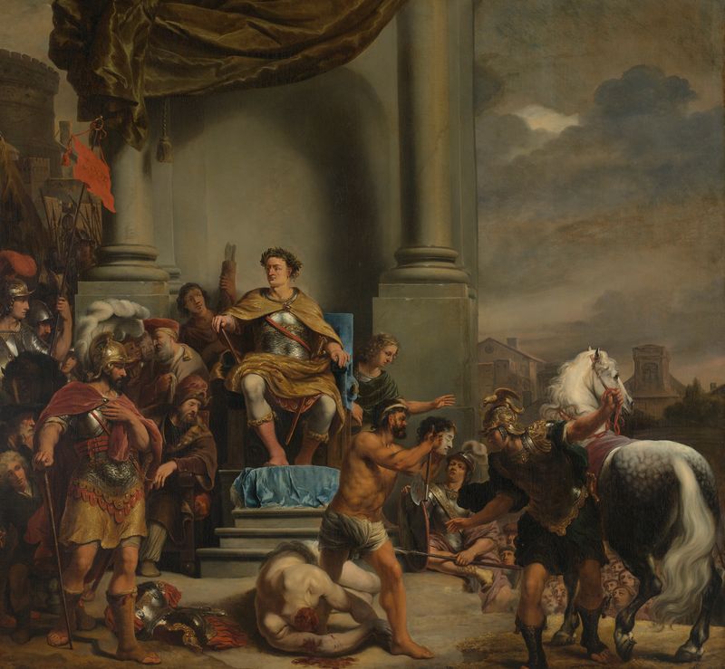 Cena histórica de um cônsul condenando seu filho, pintura a óleo de Ferdinand Bol