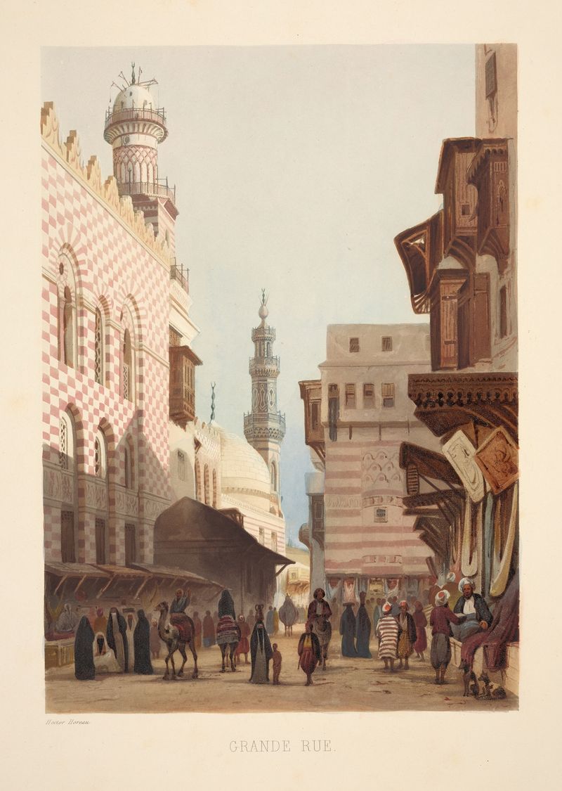 Arquitectura de Grande rue de Hector Horeau, 1841, que representa una bulliciosa calle principal.