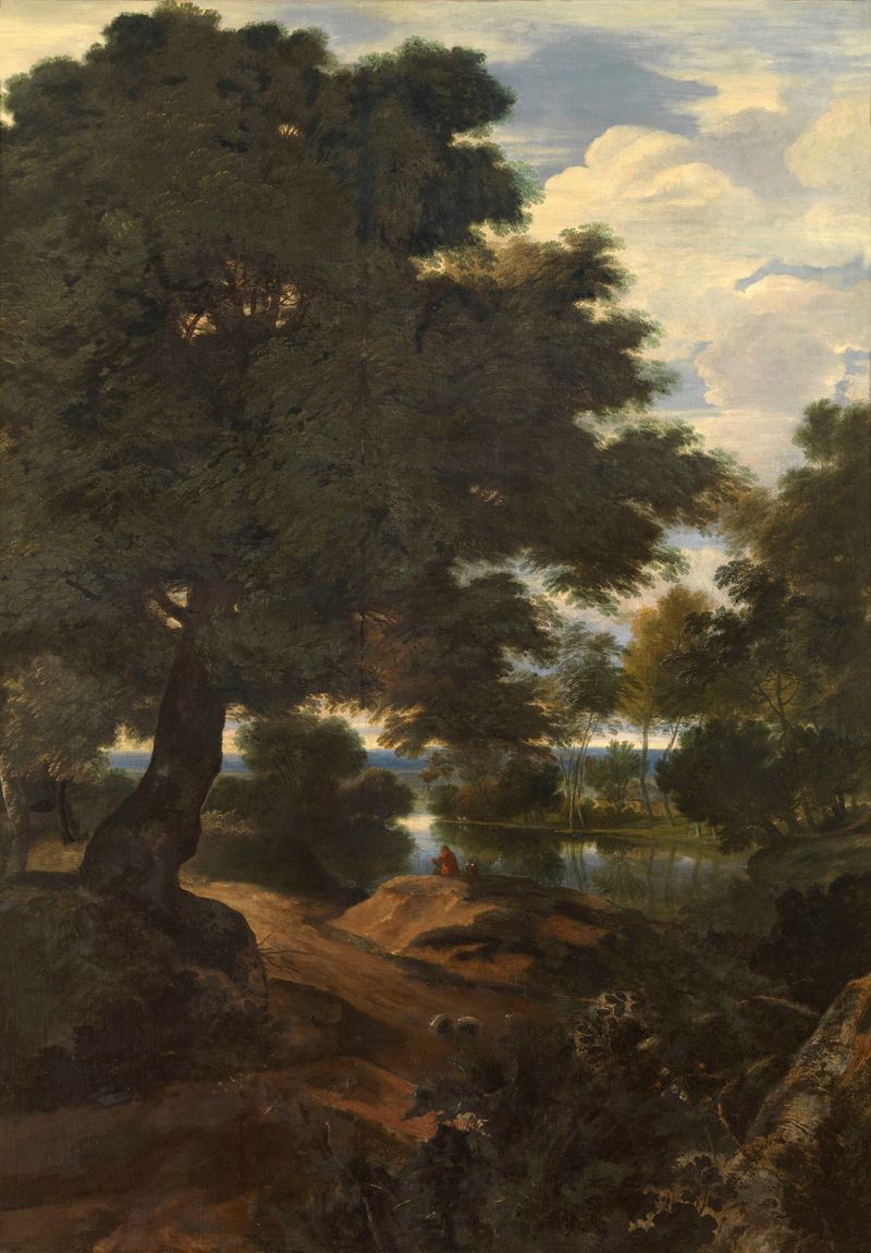 Paisagem óleo de Jan Baptist Martin Wans com colinas e água