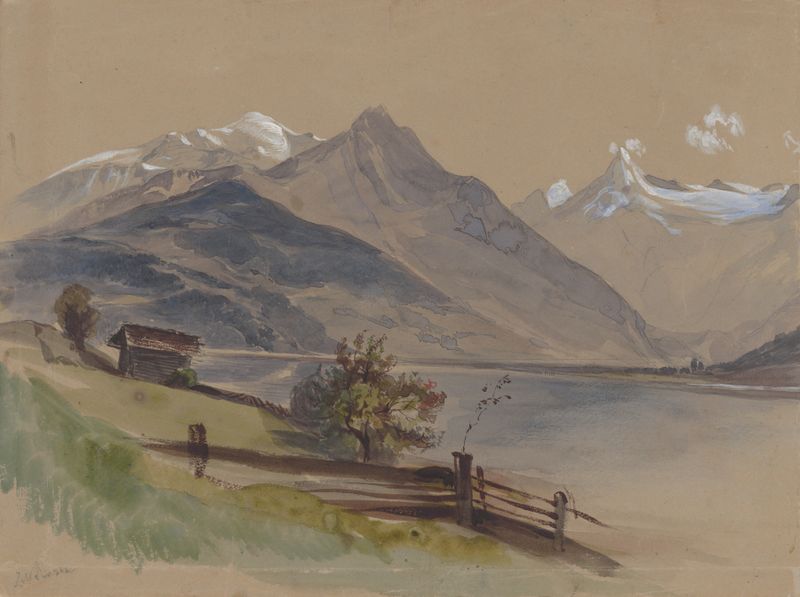 Alpine landscape with a lake, oil on canvas by Friedrich Carl von Scheidlin