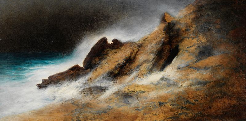 Stürmische Meeresbucht by Karl Wilhelm Diefenbach, oil on canvas depicting crashing waves