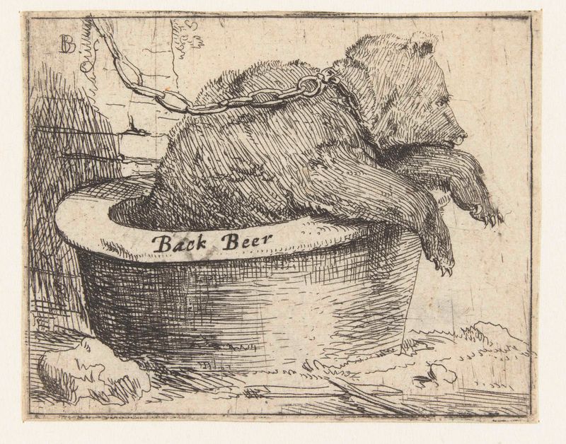 Grabado de Bartholomeus Breenbergh que representa un oso en un abrevadero.