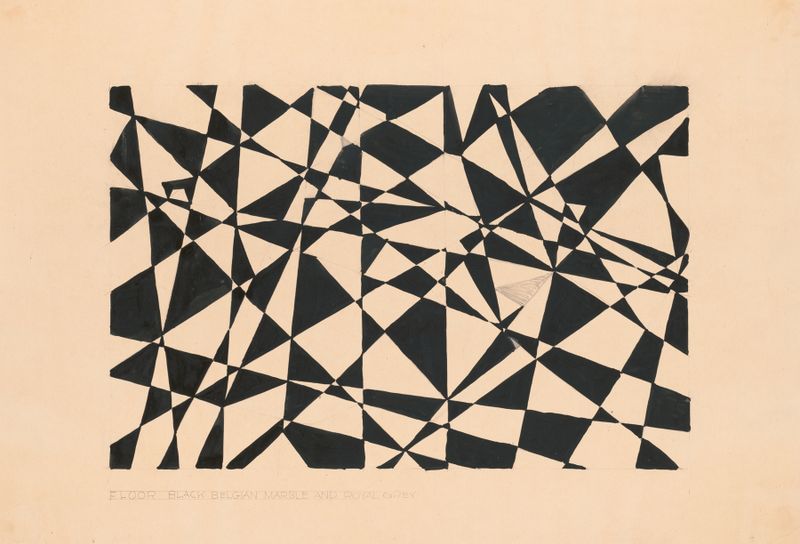 Diseño de suelo no identificado en mármol belga negro por Winold Reiss