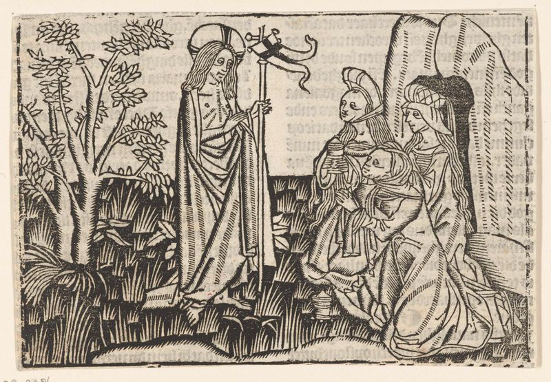 Christus verschijnt aan de drie Maria's, paper by Master of Delft, depicting Christ's appearance to the Marys.