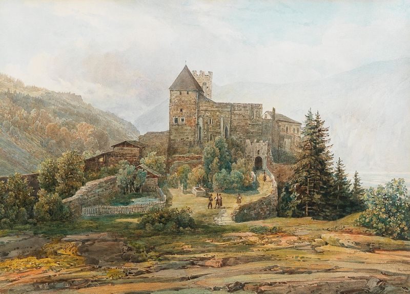 Castillo de Trostburg en el Valle de Eisack, óleo sobre lienzo de Thomas Ender