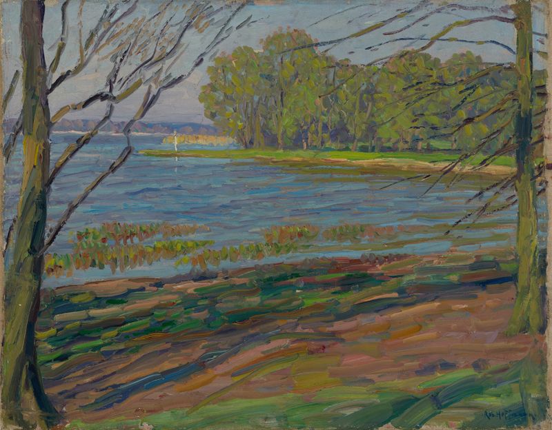 Havel-Landschaft by Robert Hoffmann, oil on canvas depicting a serene landscape with water and greenery.
