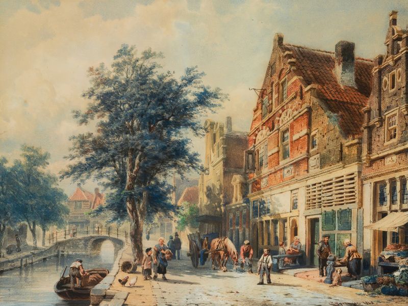 Paisagem de The Havendijk, Enkhuizen, In Summer de Cornelis Springer, pintura a óleo