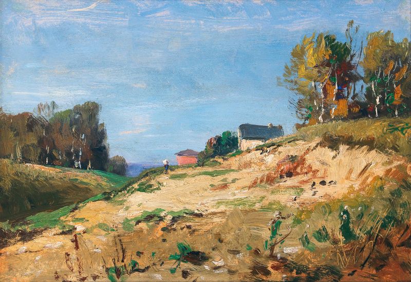 Landscape of rolling hills and tranquil sky by Ludwig Willroider, oil painting
